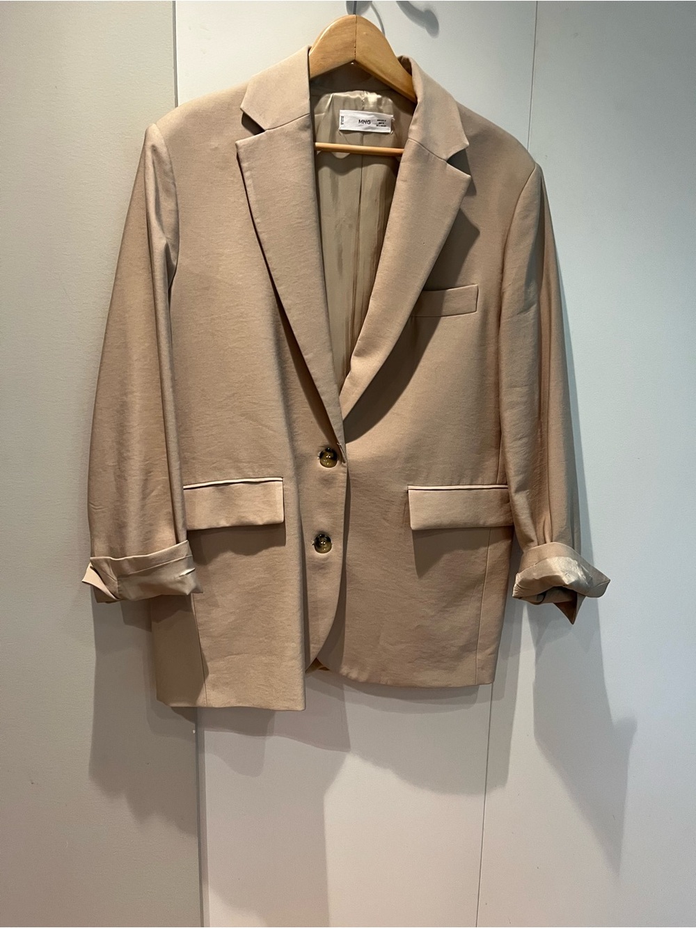Mango Oversized Beige Women's Blazer - Classic Single-Breasted Jacket